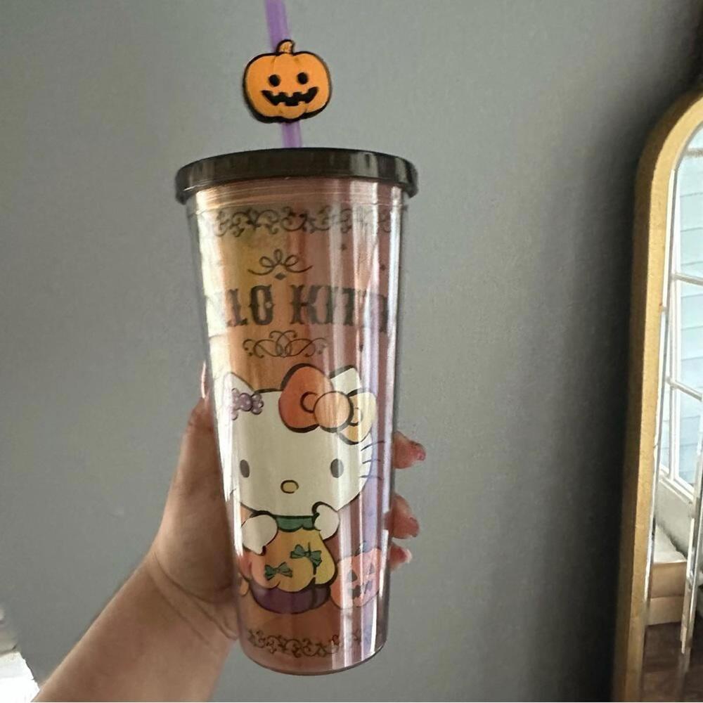 NEW Sanrio Halloween Hello Kitty Pumpkin Acrylic Travel Cup Tumbler